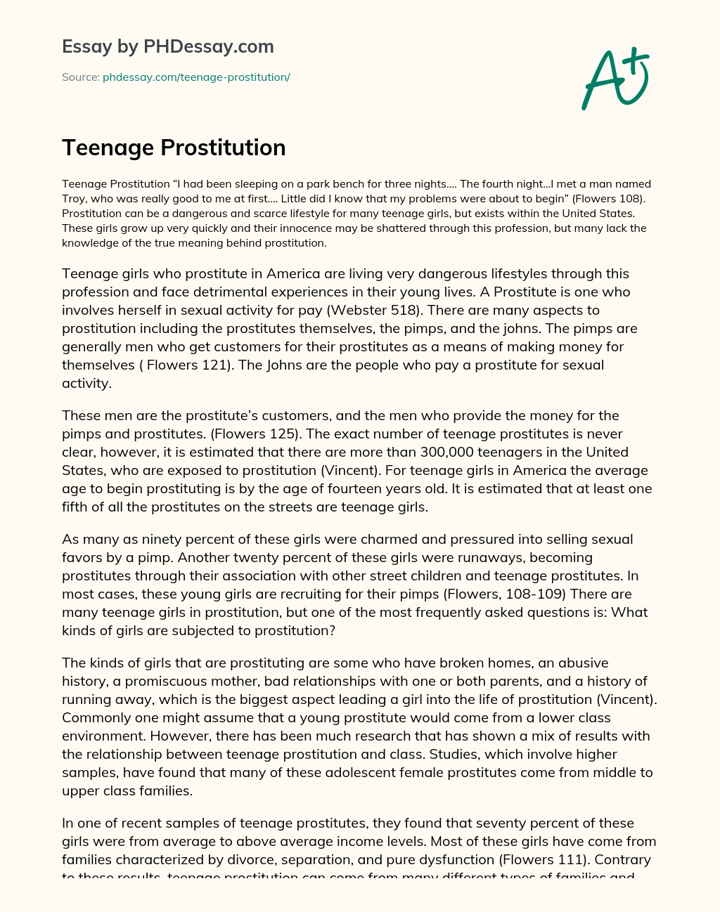 Teenage Prostitution essay