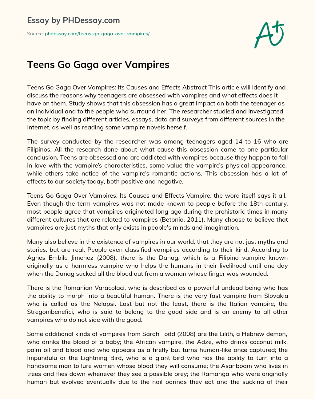 Teens Go Gaga over Vampires essay