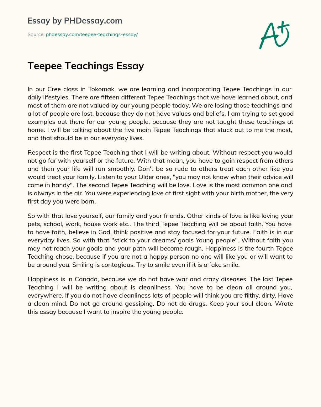 Teepee Teachings Essay essay