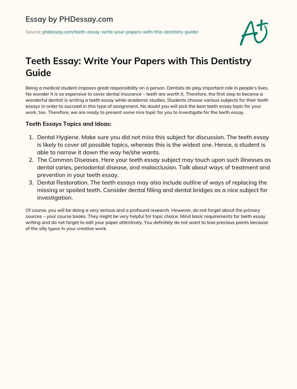 Teeth Essay: Write Your Papers with This Dentistry Guide essay