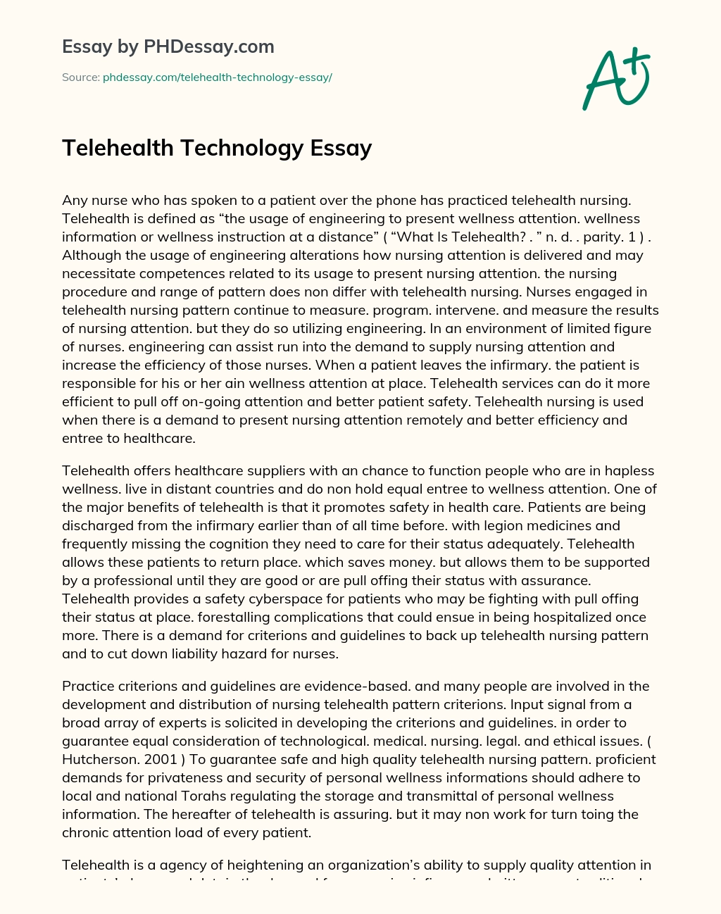 Telehealth Technology Essay essay