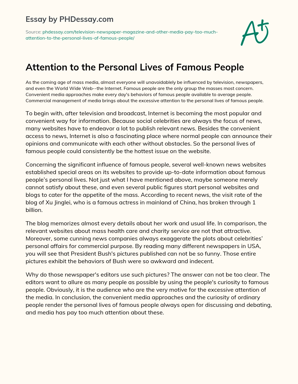 Attention to the Personal Lives of Famous People essay