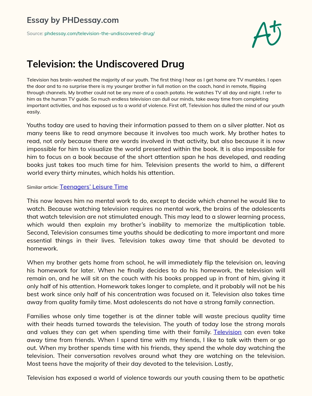 Television: the Undiscovered Drug essay
