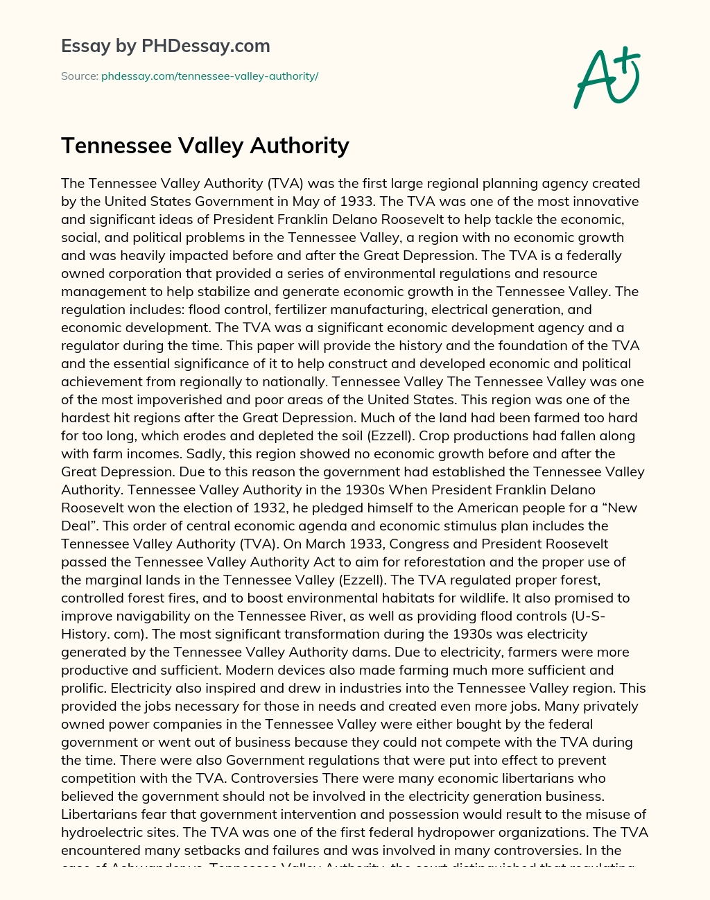 Tennessee Valley Authority essay