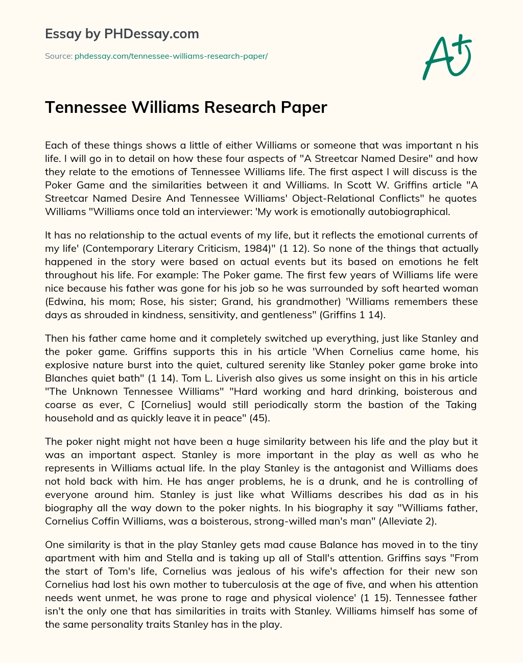 Tennessee Williams Research Paper essay