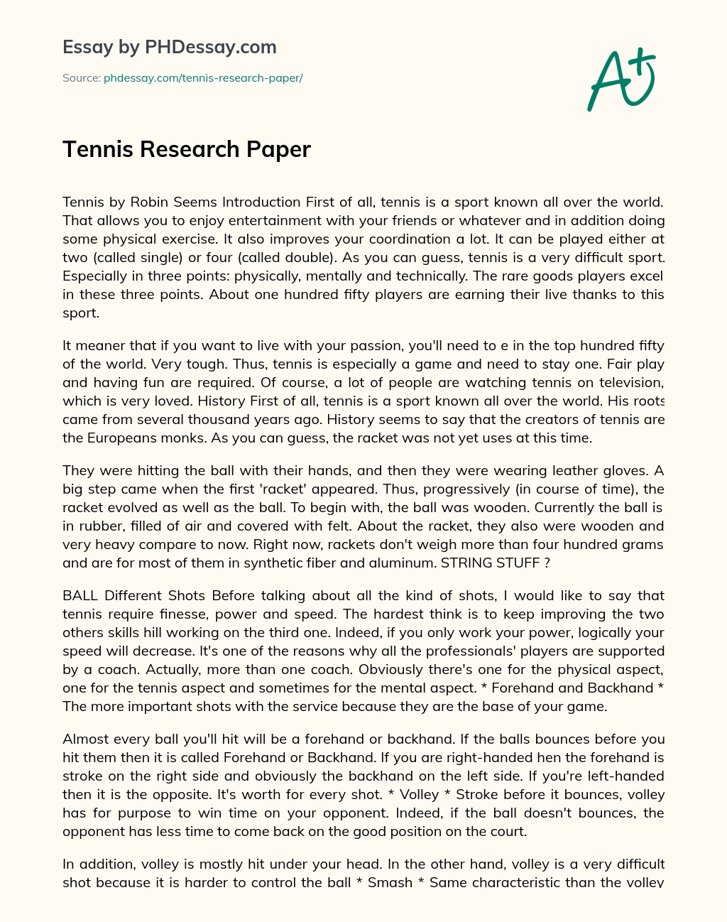 Tennis Research Paper essay
