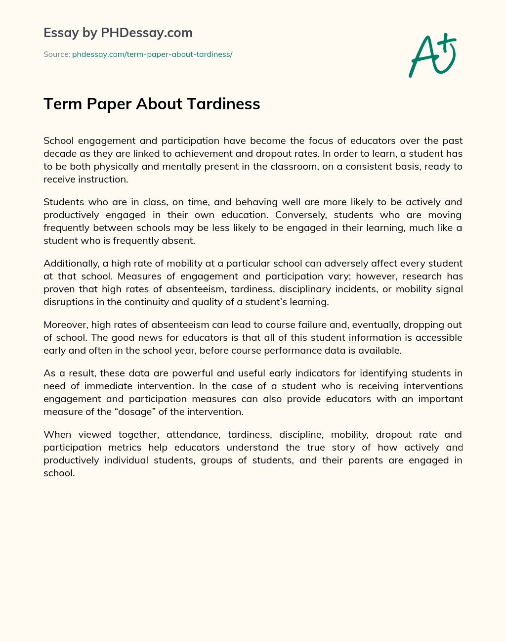Term Paper About Tardiness essay