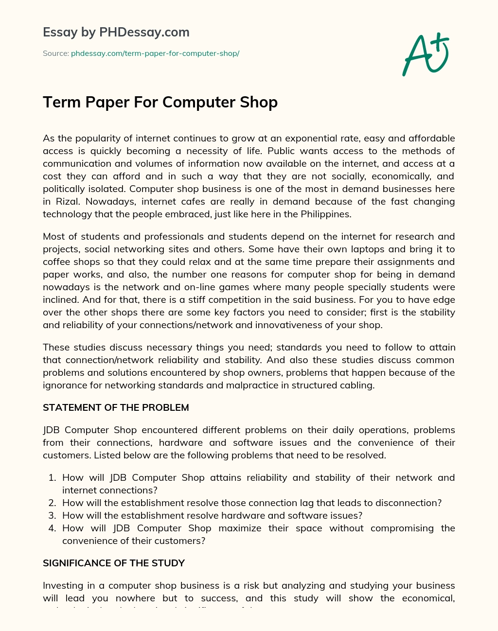 computer shop research paper