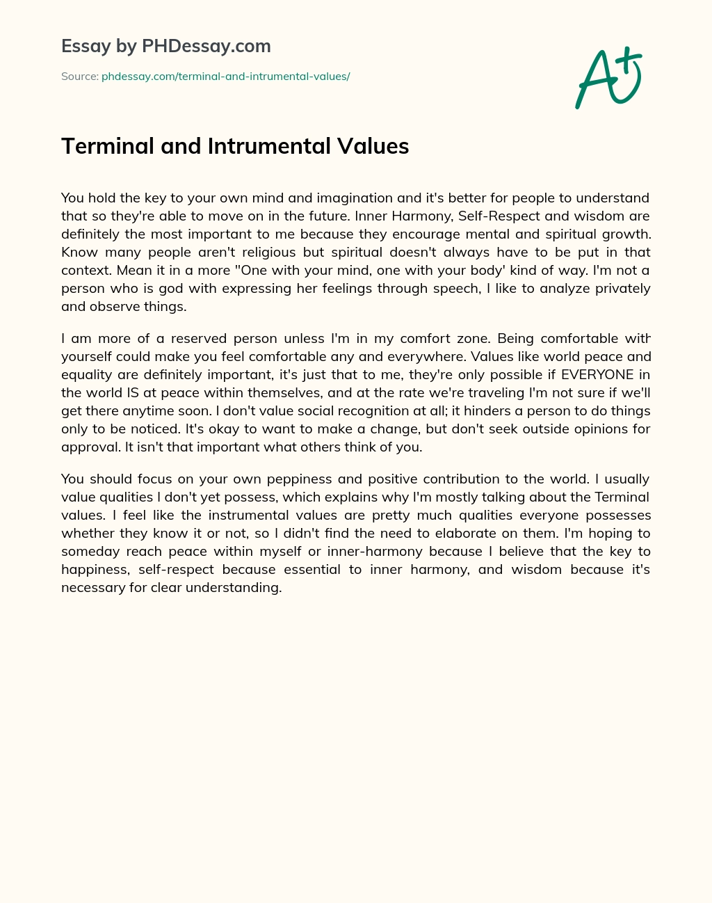 Terminal and Intrumental Values essay