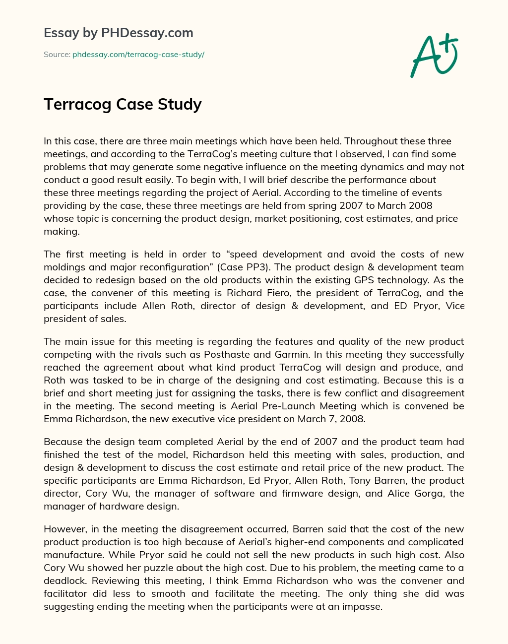 Terracog Case Study essay