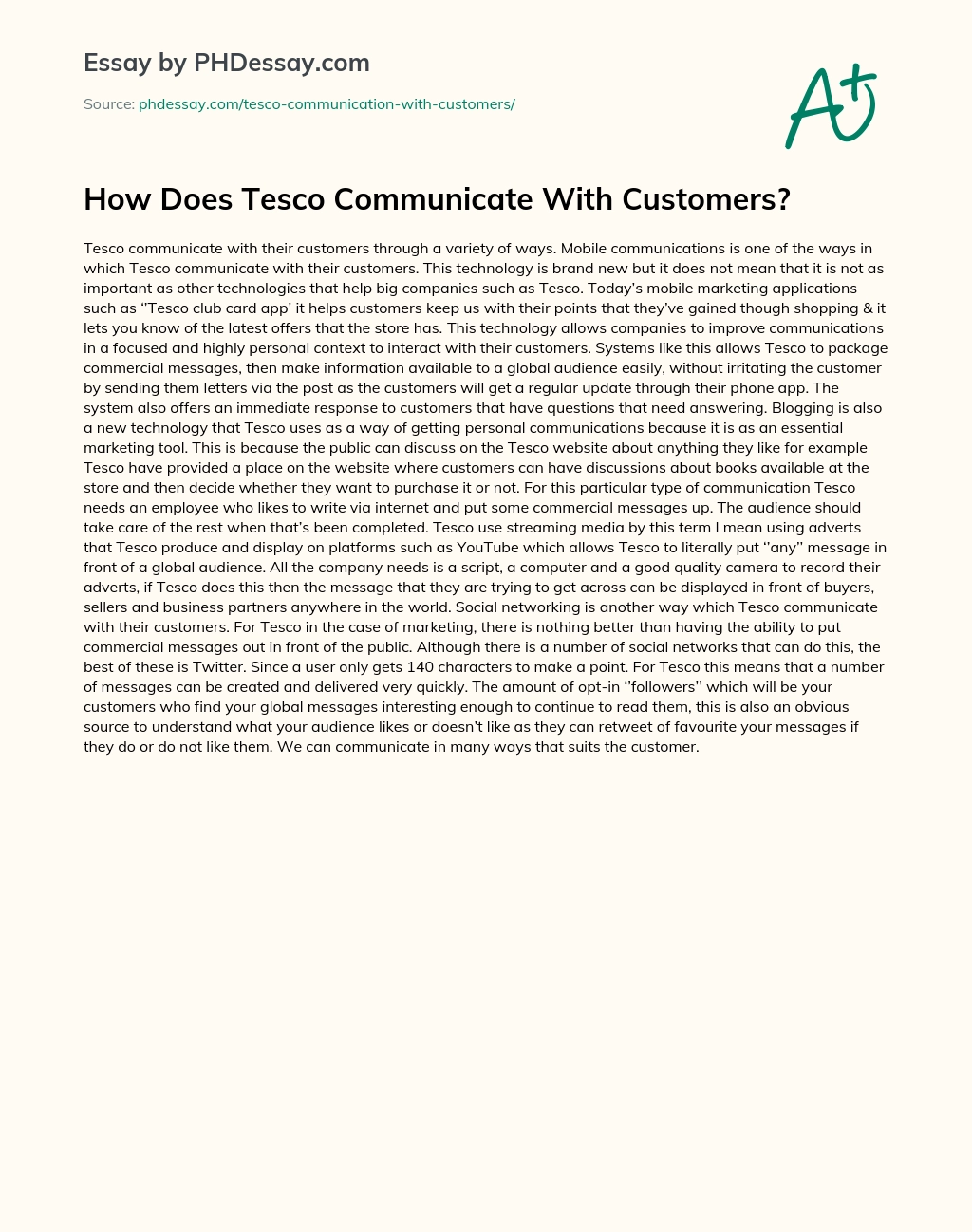 How Does Tesco Communicate With Customers? essay