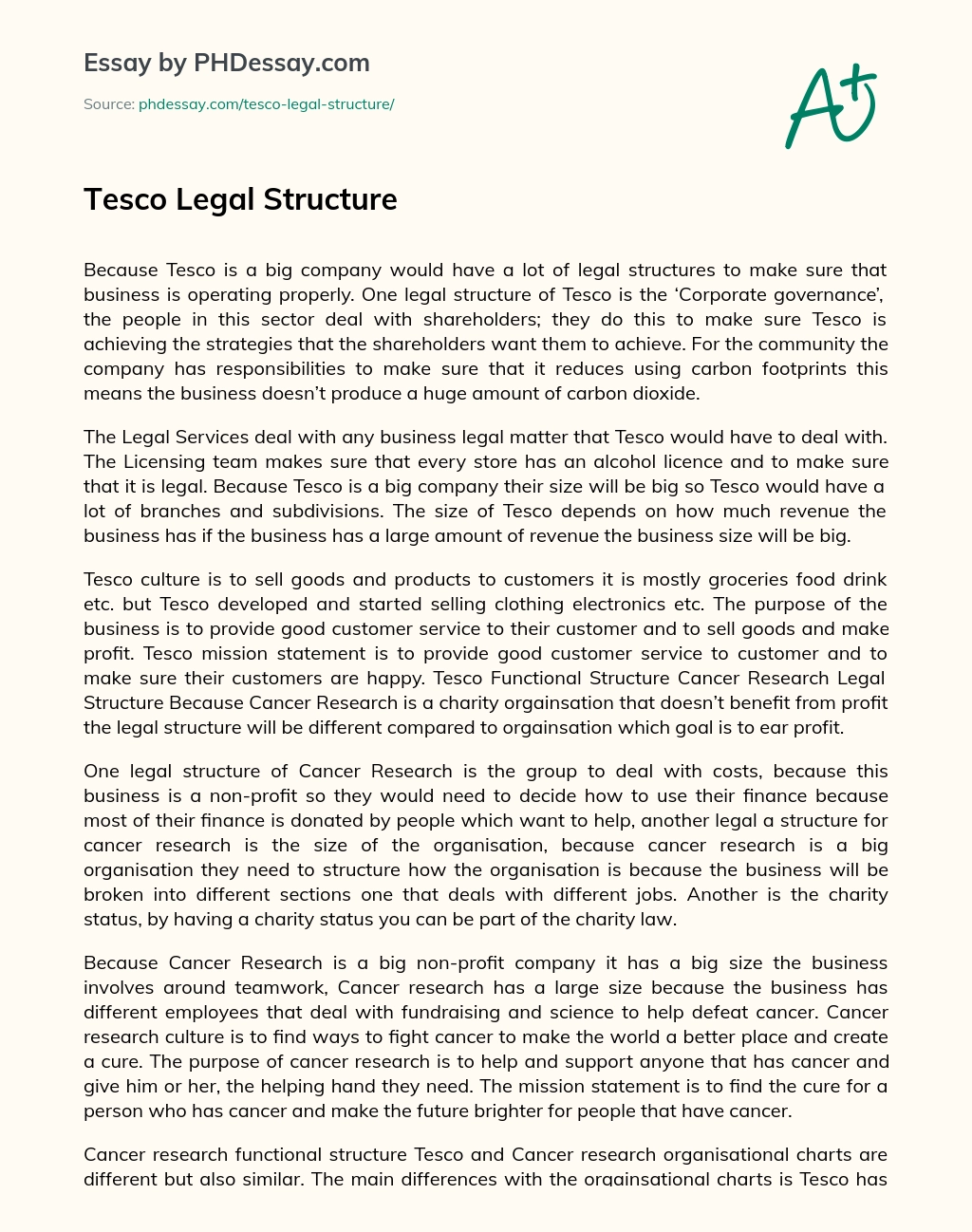 Tesco Legal Structure essay