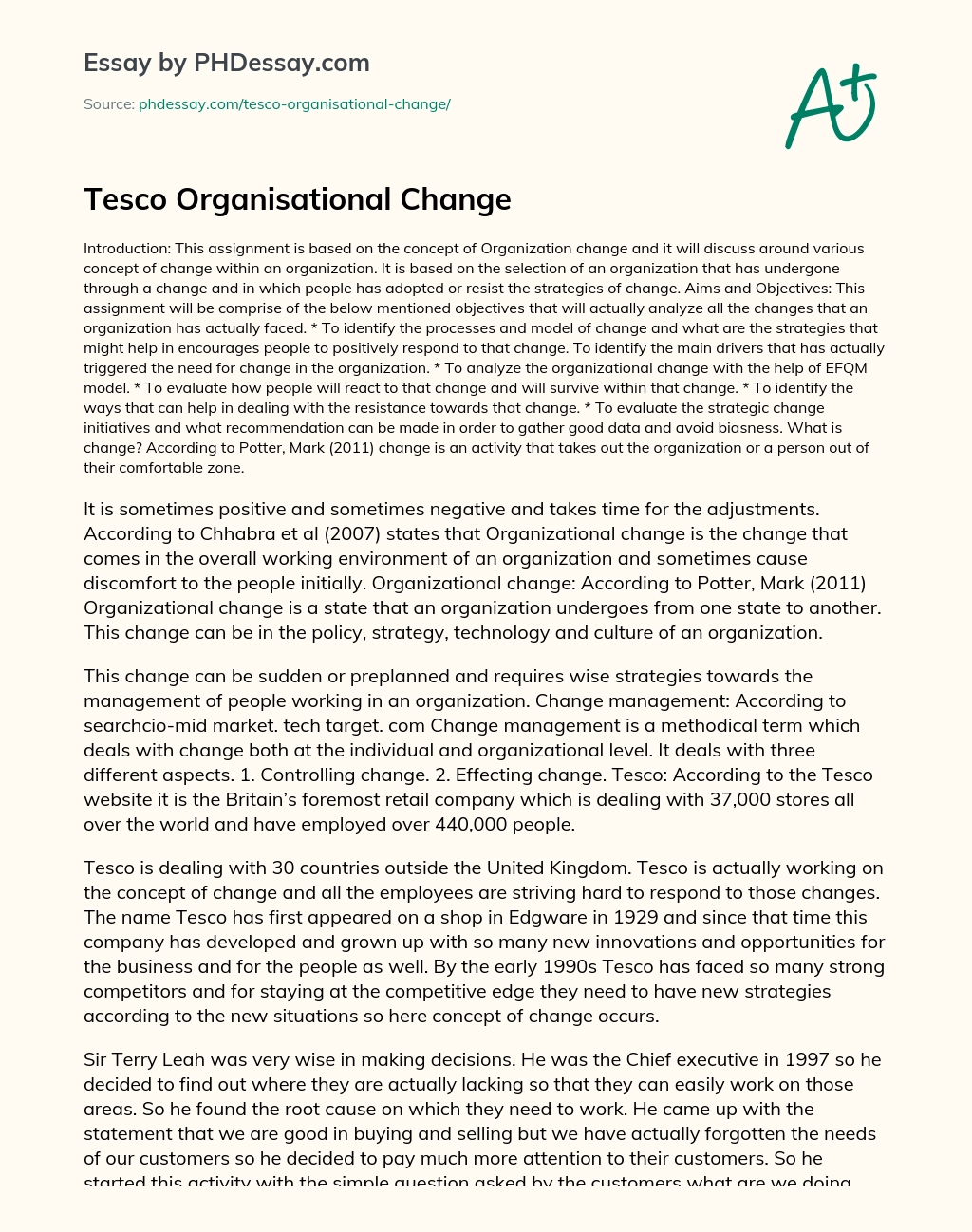 Tesco Organisational Change essay