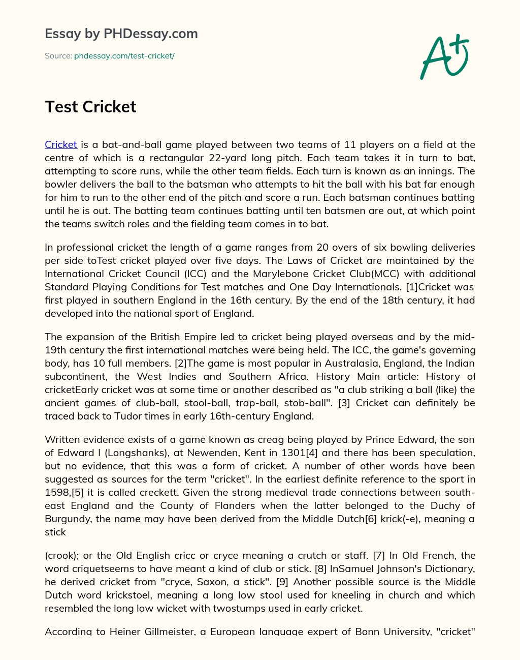 Test Cricket essay