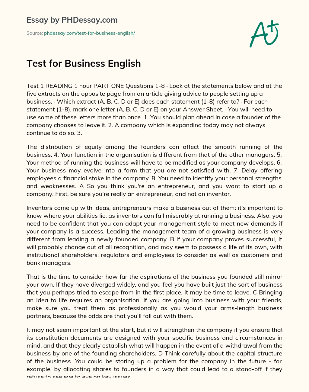 Test for Business English essay