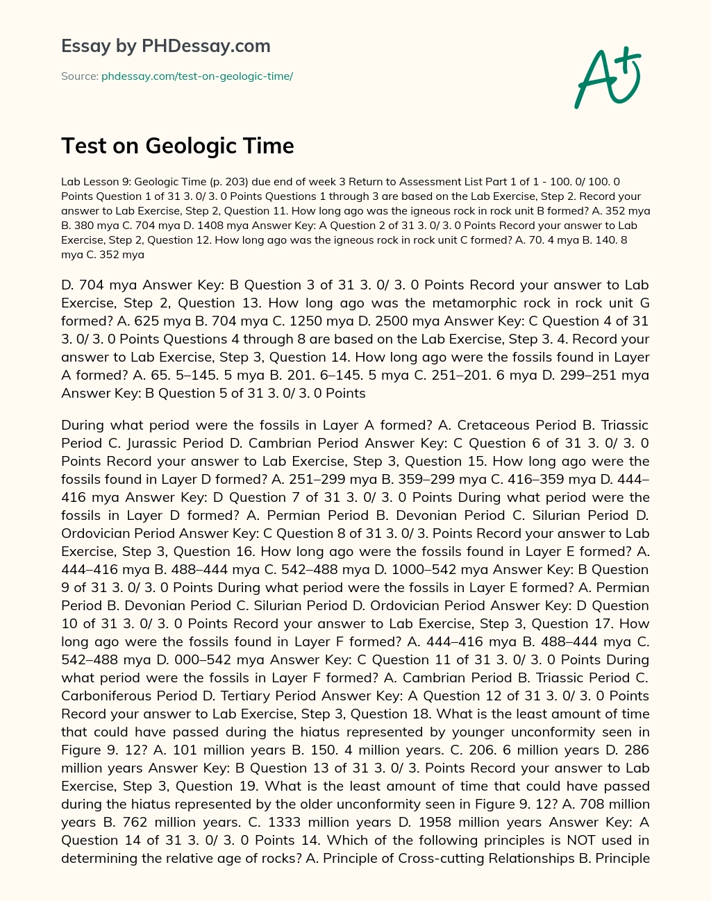 Test on Geologic Time essay