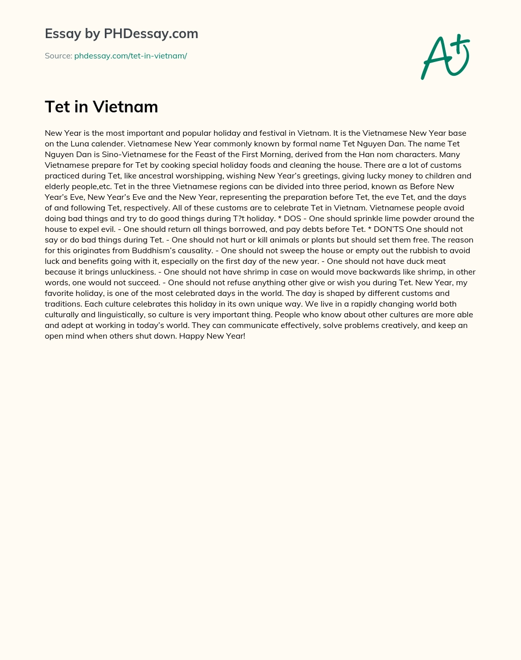 Tet in Vietnam essay