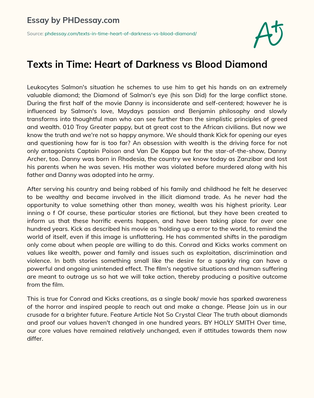 Texts in Time: Heart of Darkness vs Blood Diamond essay