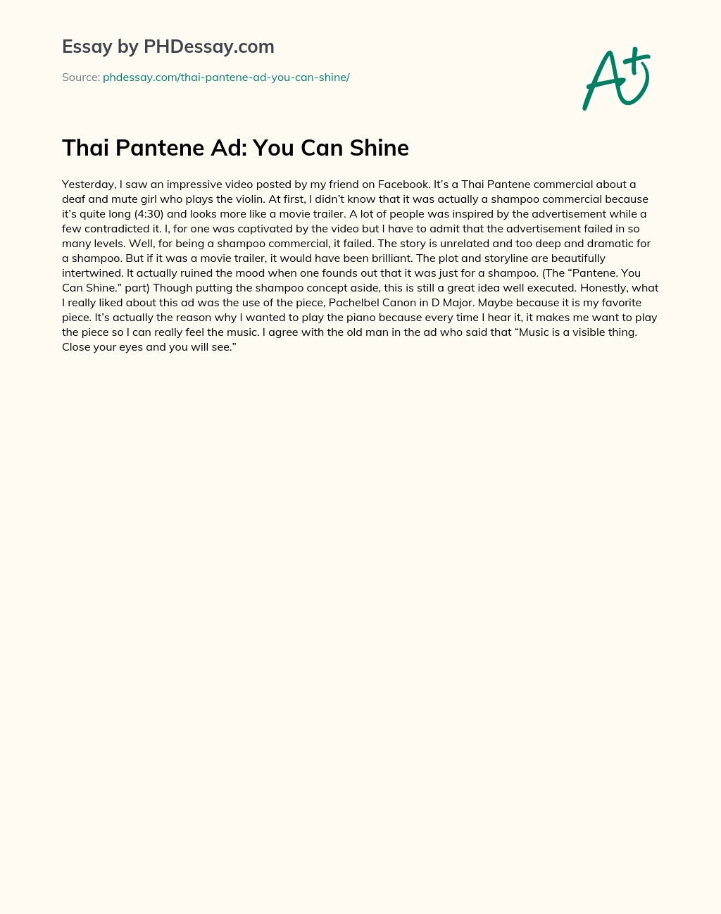Thai Pantene Ad: You Can Shine essay