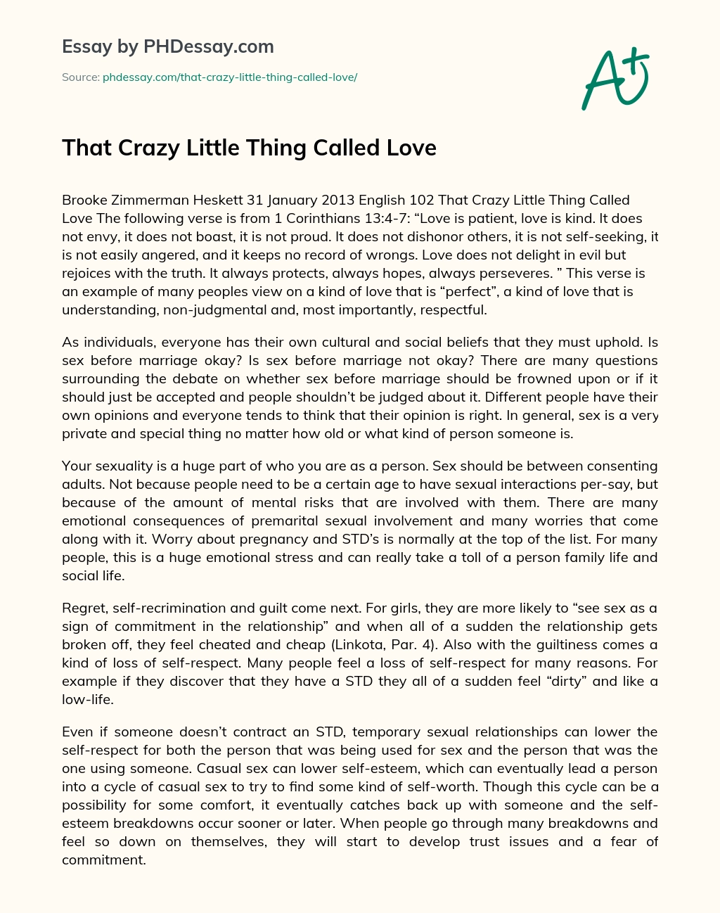 That Crazy Little Thing Called Love essay