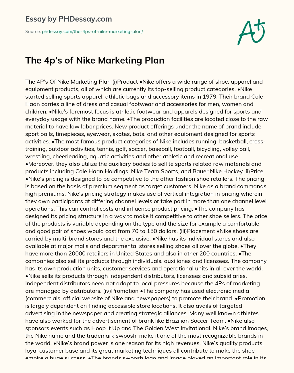 The 4p’s of Nike Marketing Plan essay