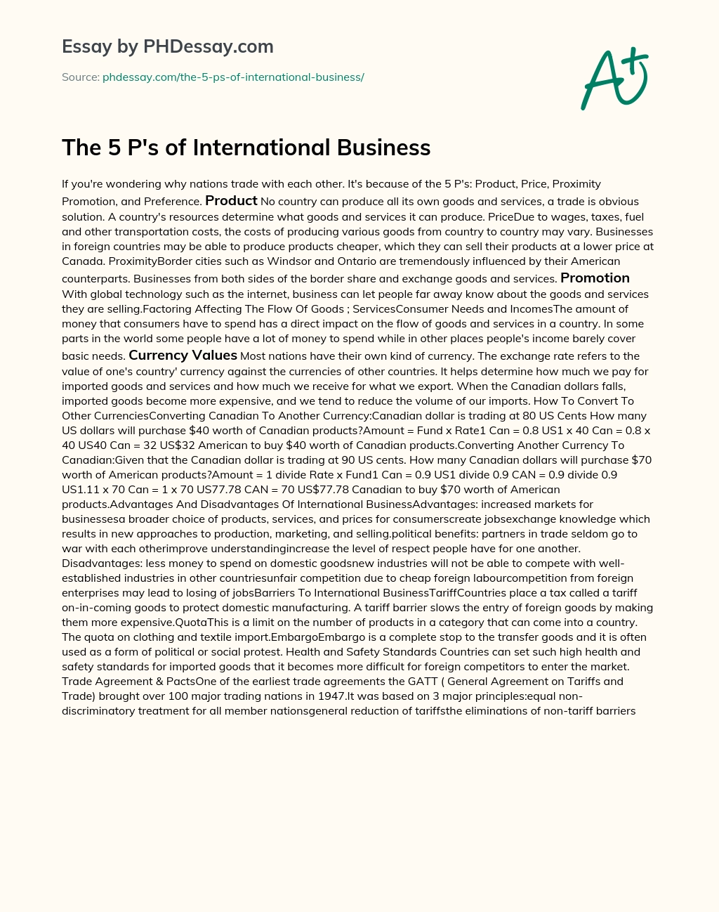 The 5 P’s of International Business essay