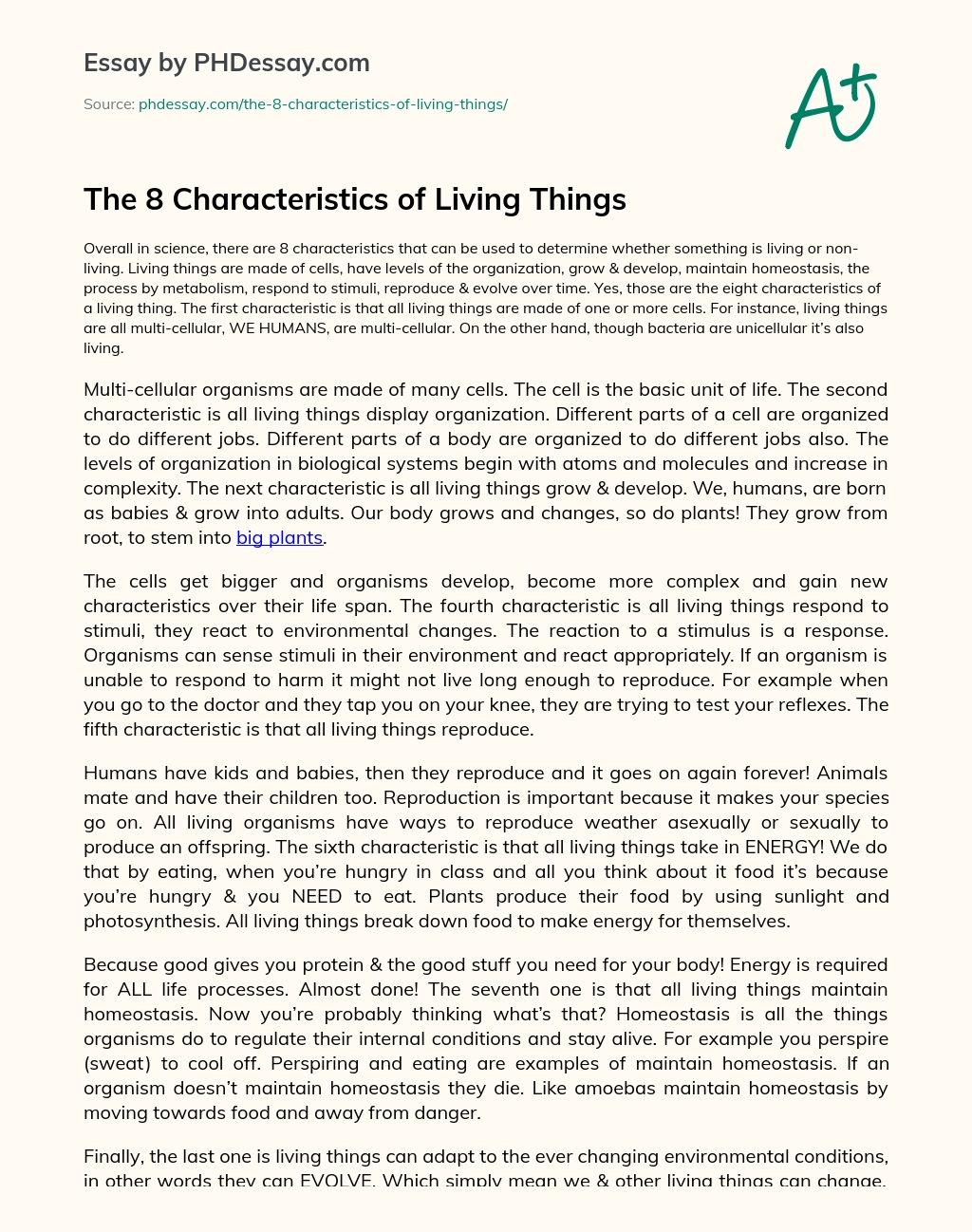 characteristics of living beings essay