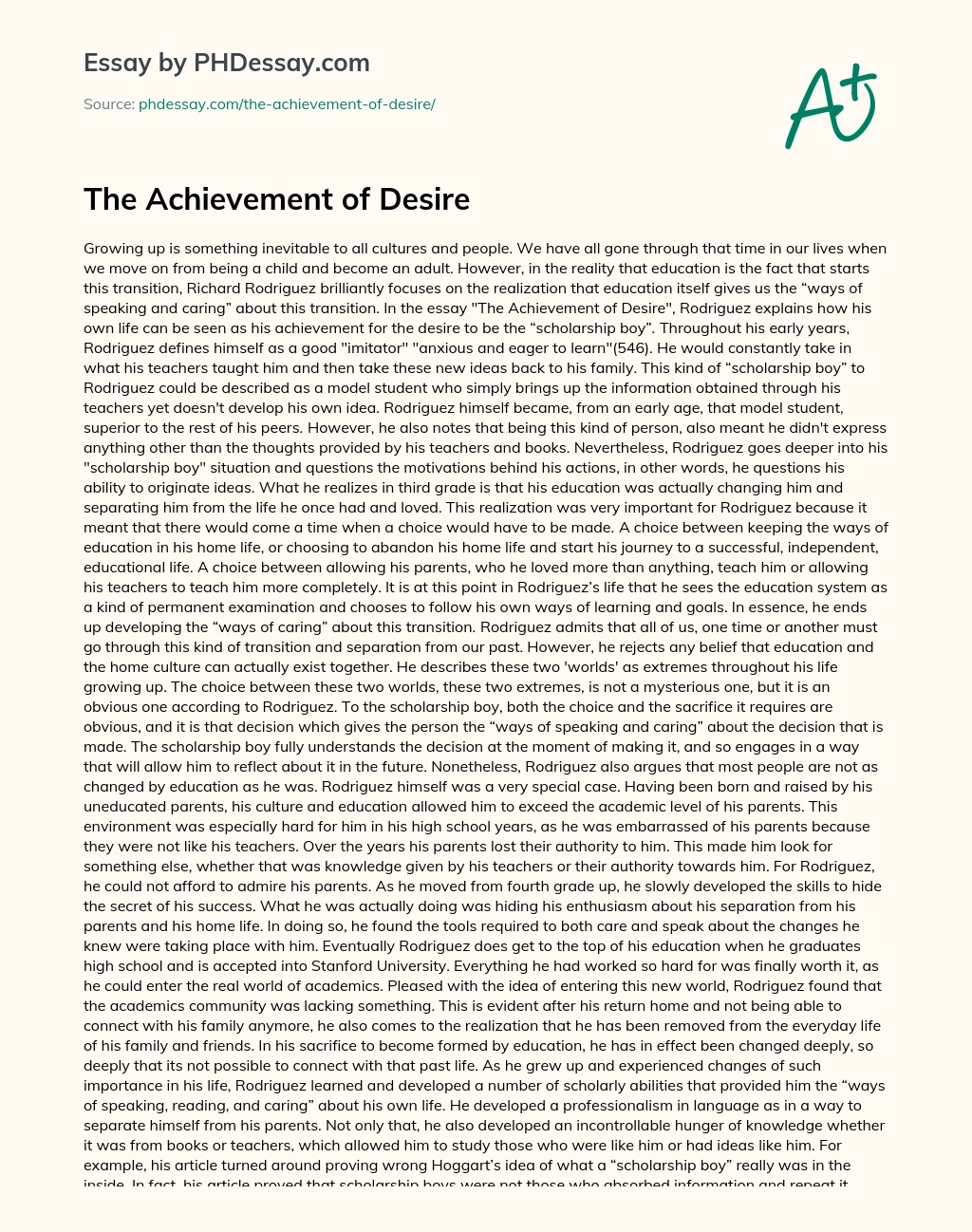The Achievement of Desire essay