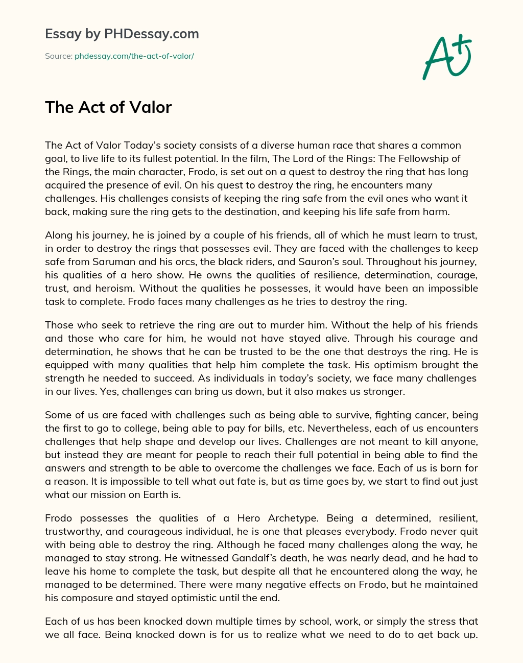 The Act of Valor essay
