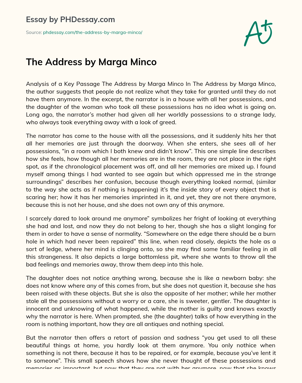The Address by Marga Minco essay