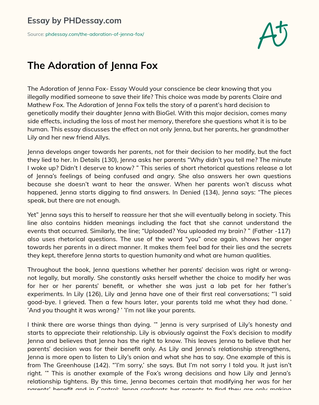 The Adoration of Jenna Fox essay