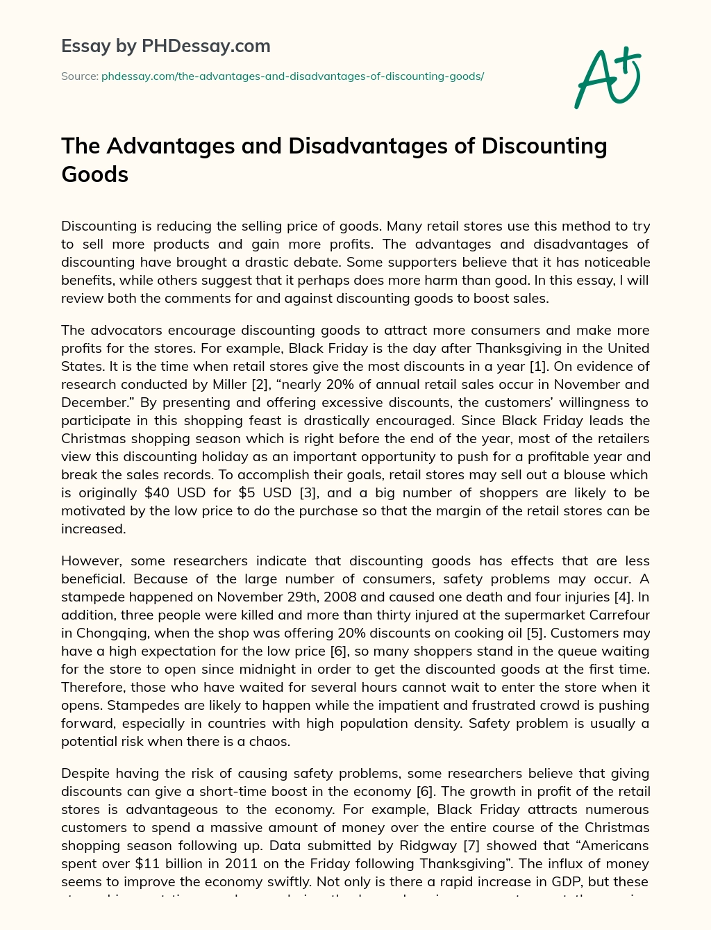 The Advantages and Disadvantages of Discounting Goods essay