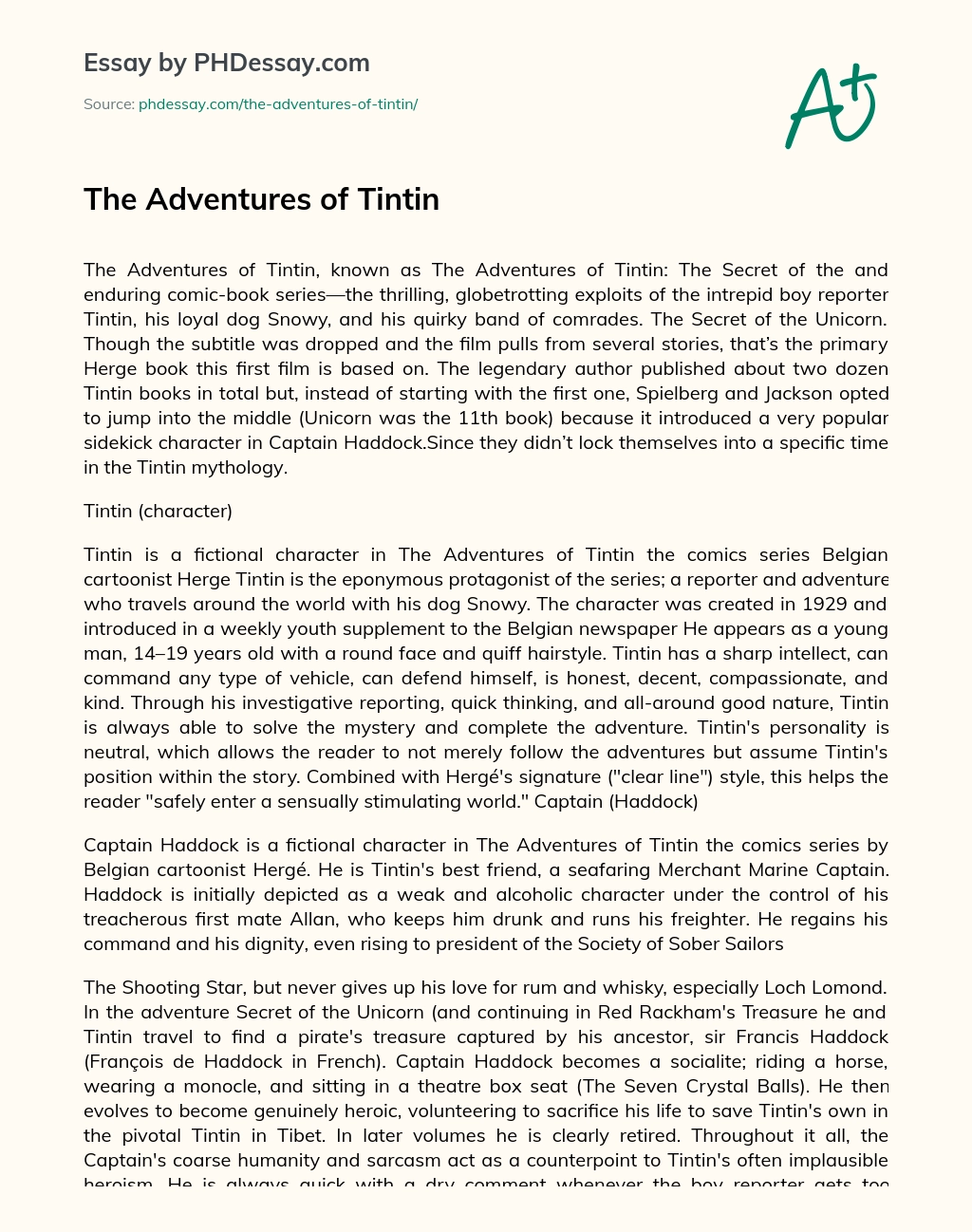The Adventures of Tintin essay