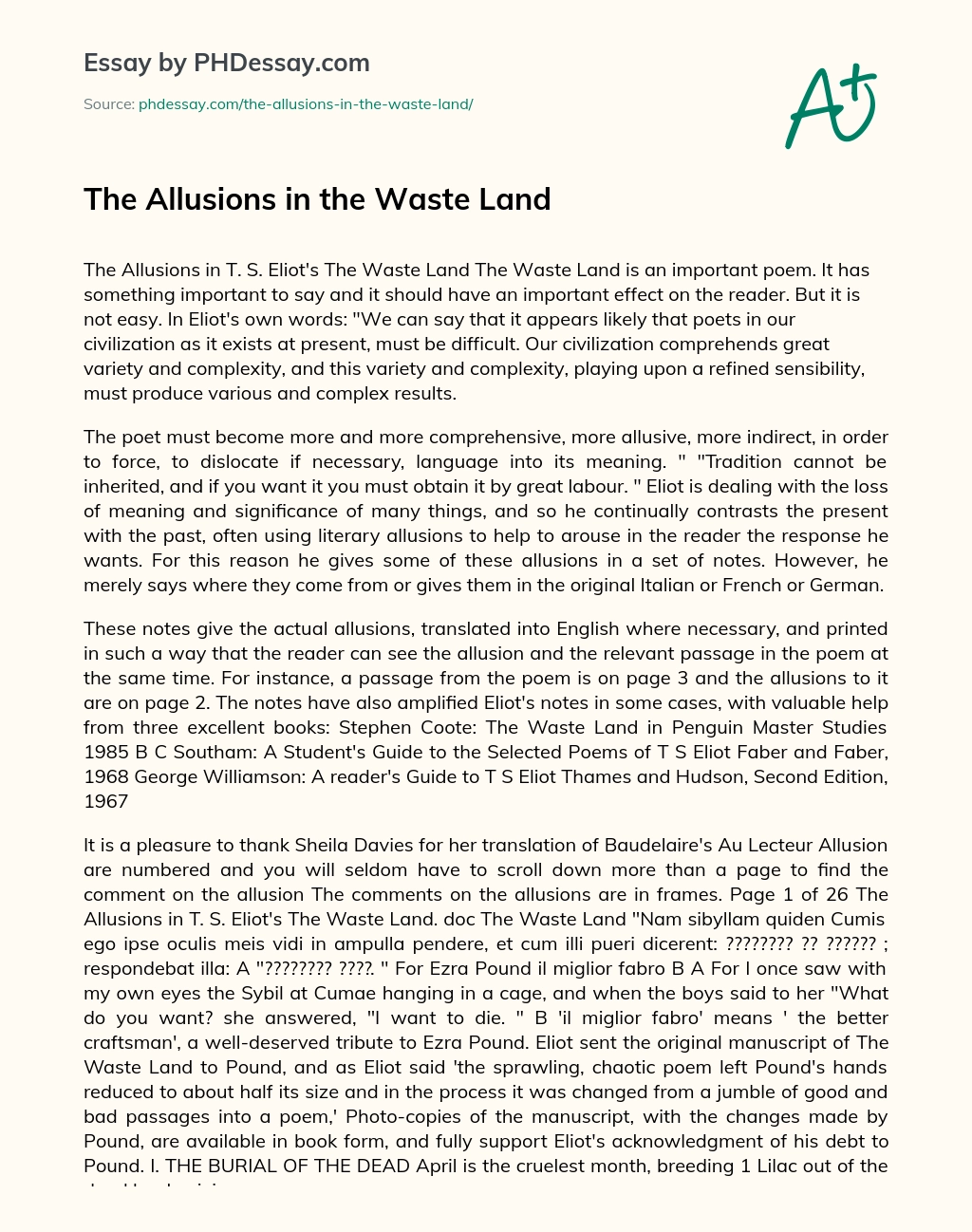 The Allusions in the Waste Land essay