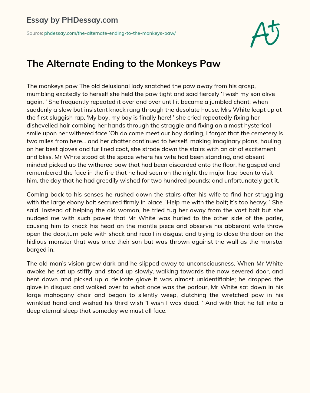 The Alternate Ending to the Monkeys Paw essay