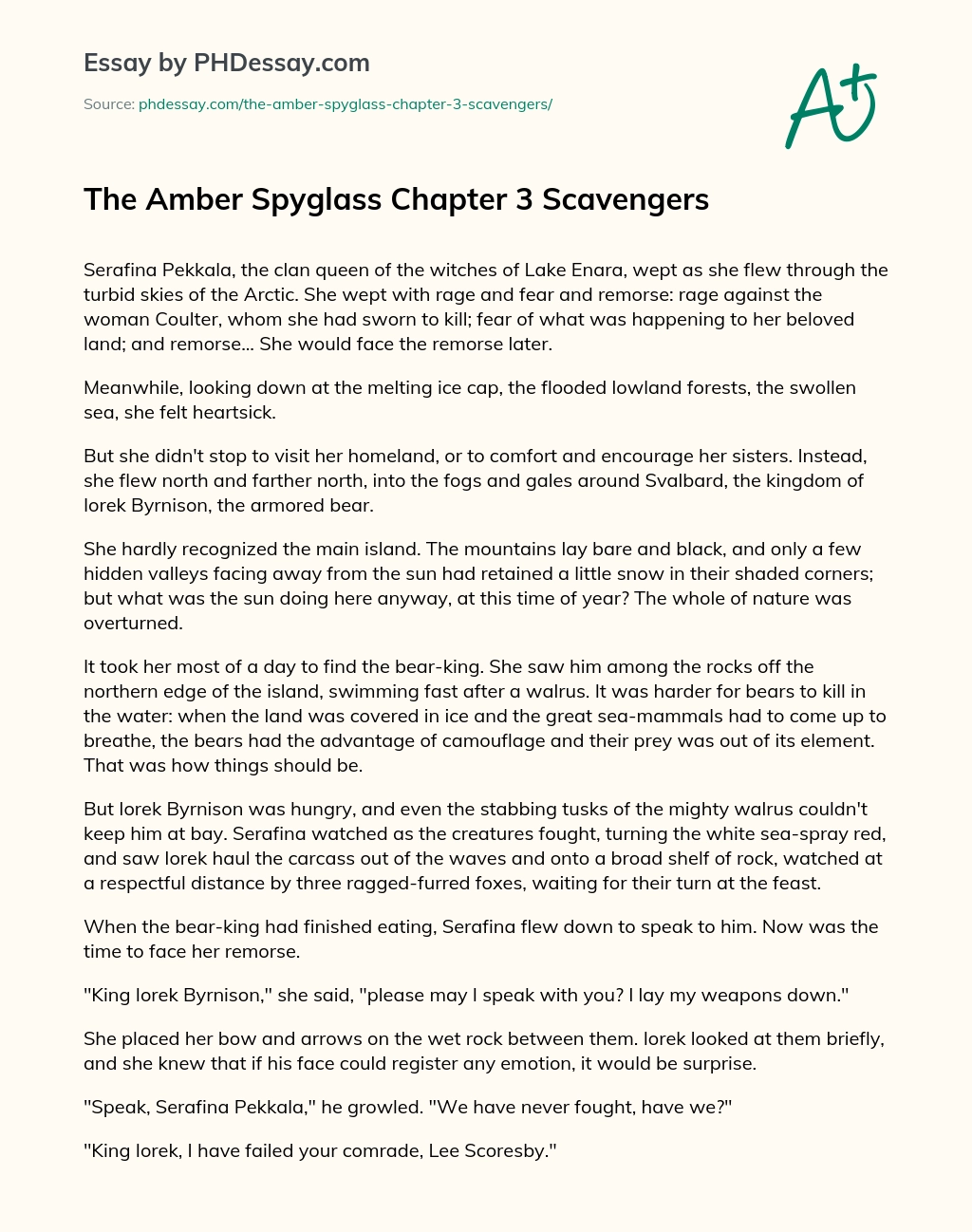 The Amber Spyglass Chapter 3 Scavengers essay