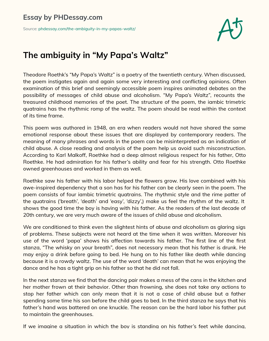 The ambiguity in “My Papa’s Waltz” essay