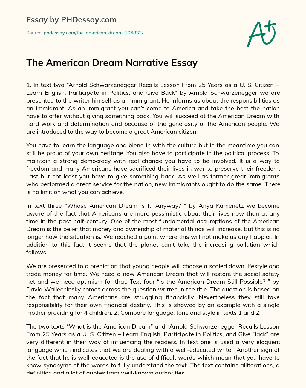 american dream essay examples