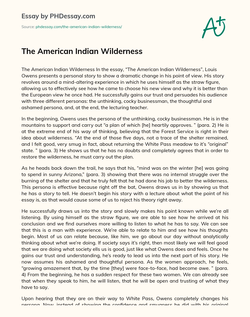 The American Indian Wilderness essay