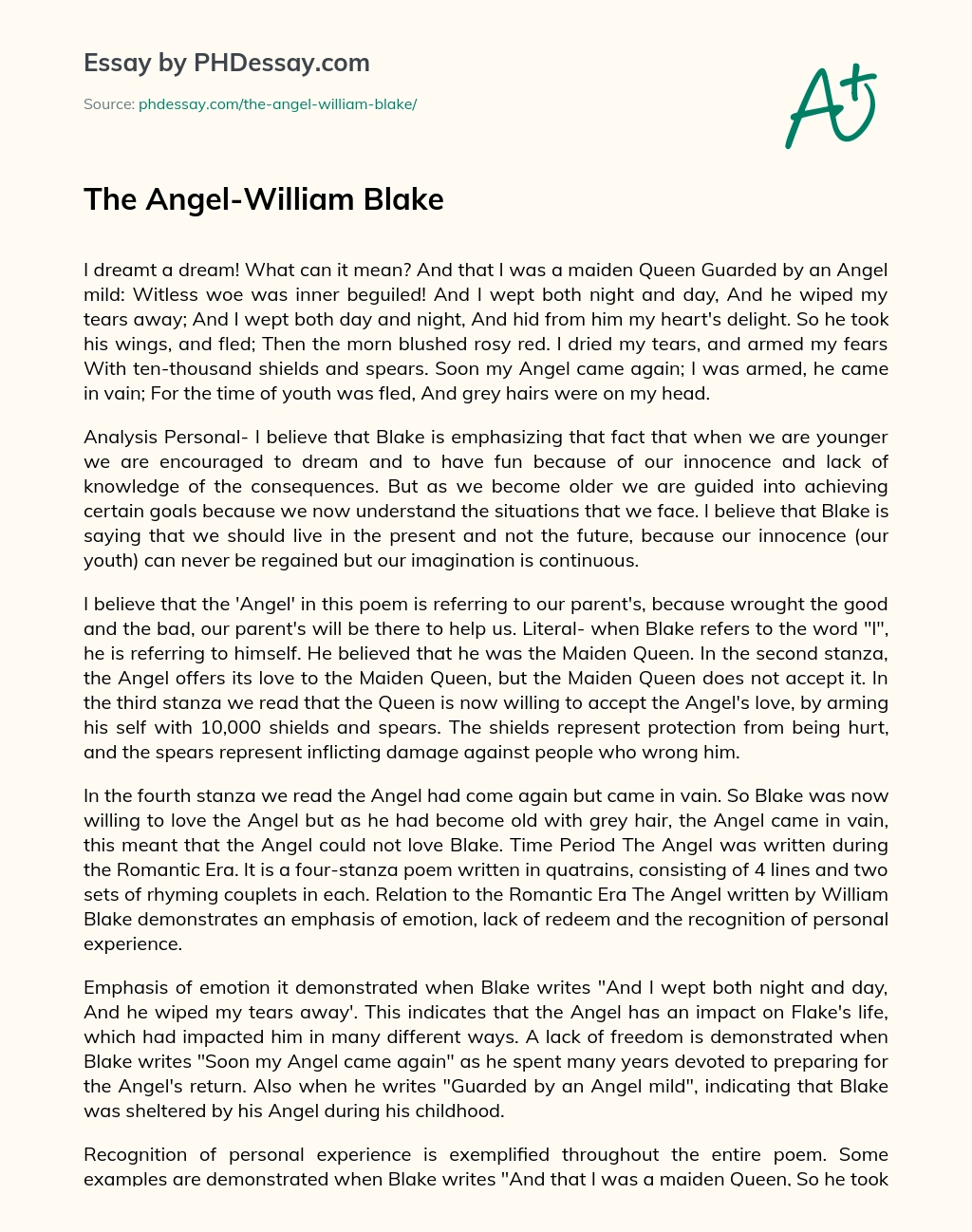 The Angel-William Blake essay