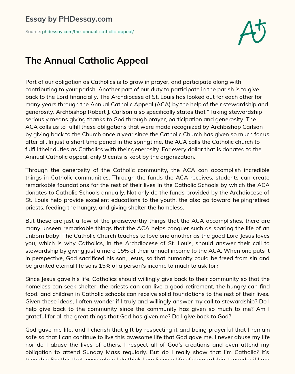 The Annual Catholic Appeal essay