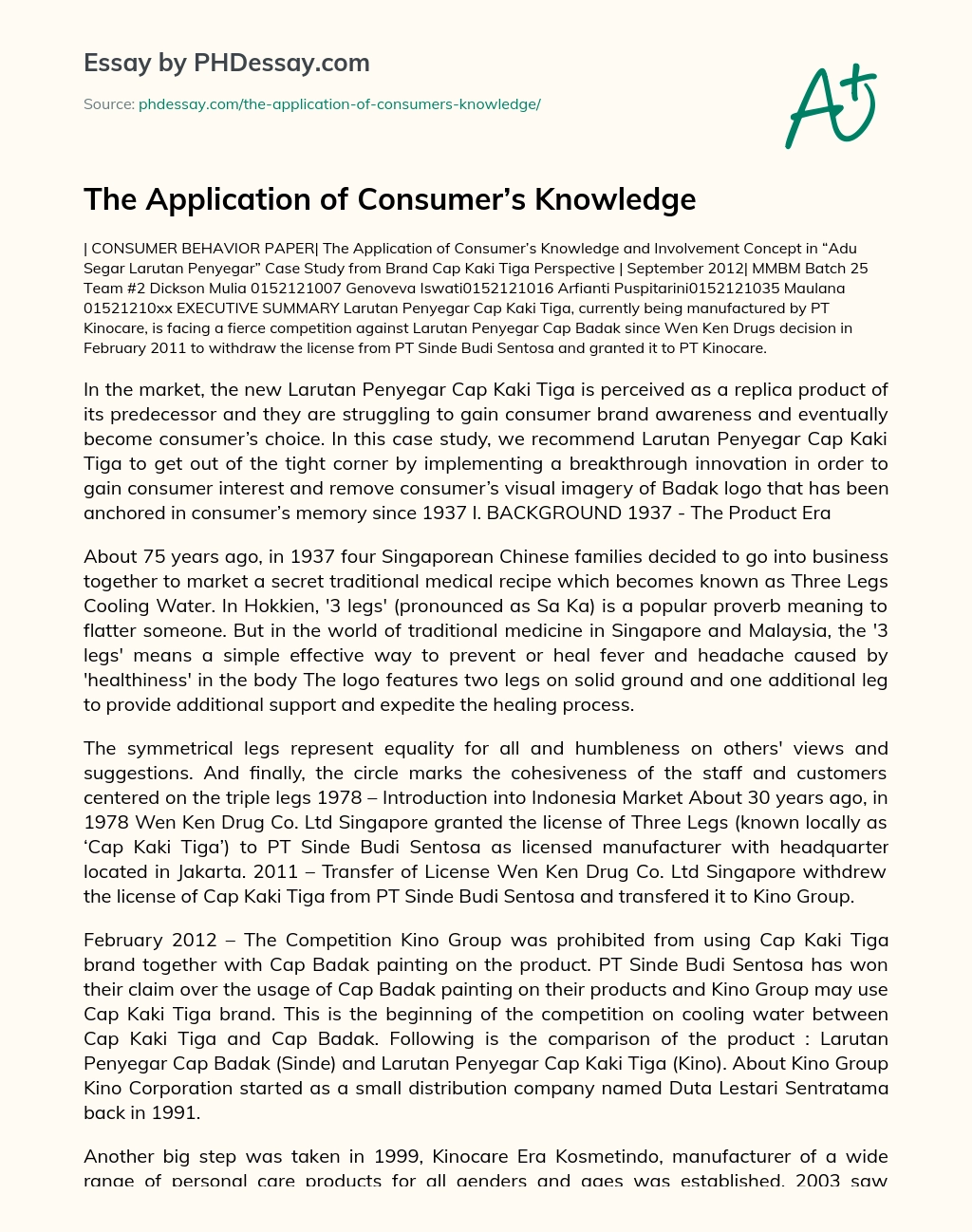 The Application of Consumer’s Knowledge essay