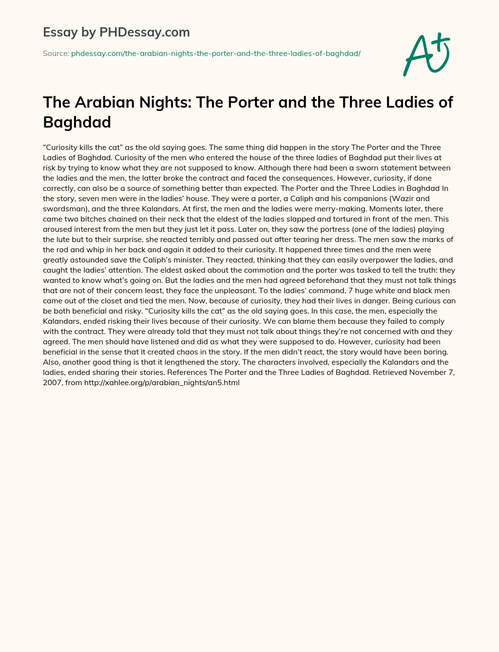 The Porter and the Three Ladies of Baghdad essay