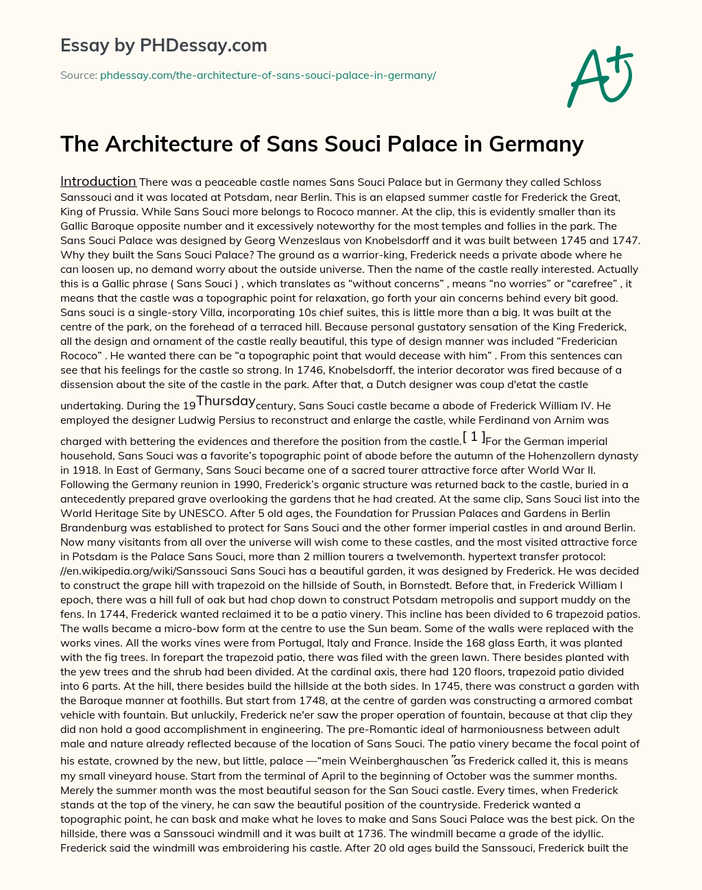 The Architecture of Sans Souci Palace in Germany essay
