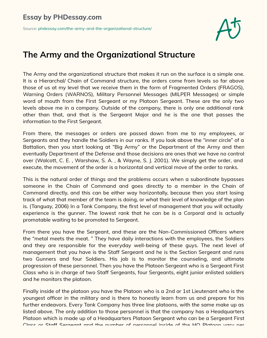 The Army and the Organizational Structure essay