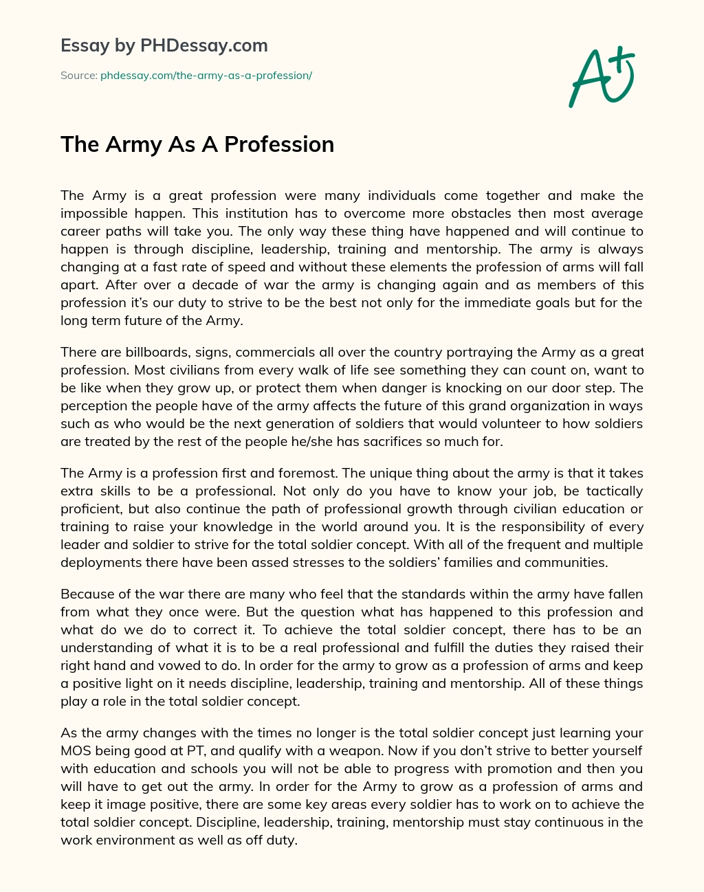 The Army As A Profession essay