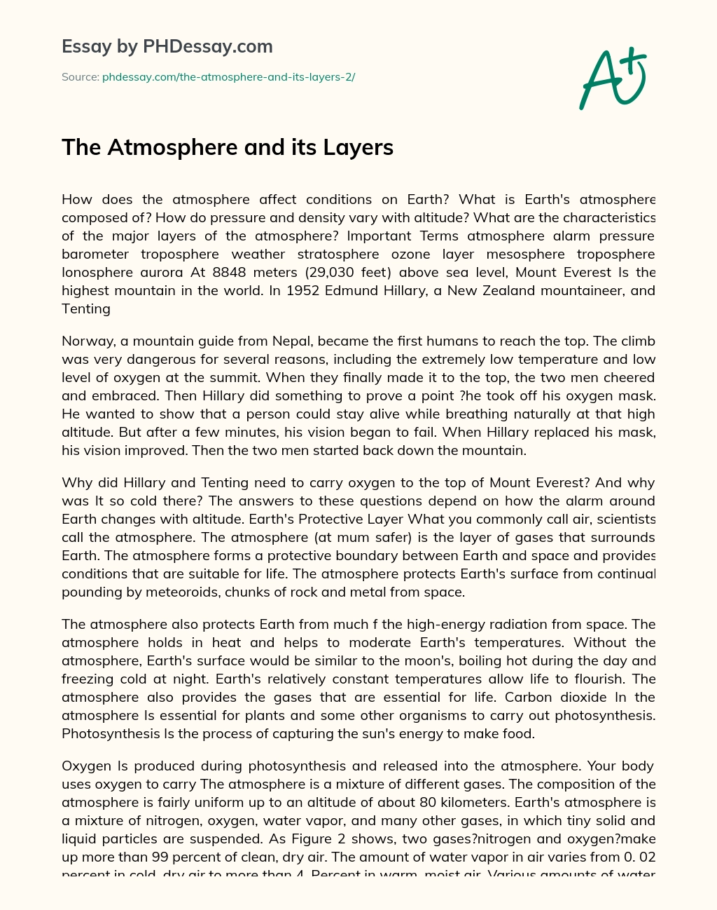 The Atmosphere and its Layers essay
