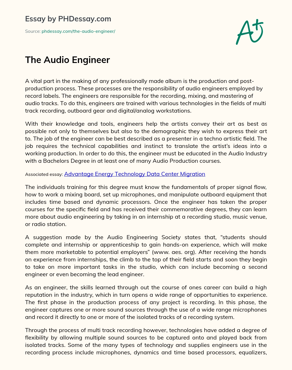 The Audio Engineer essay