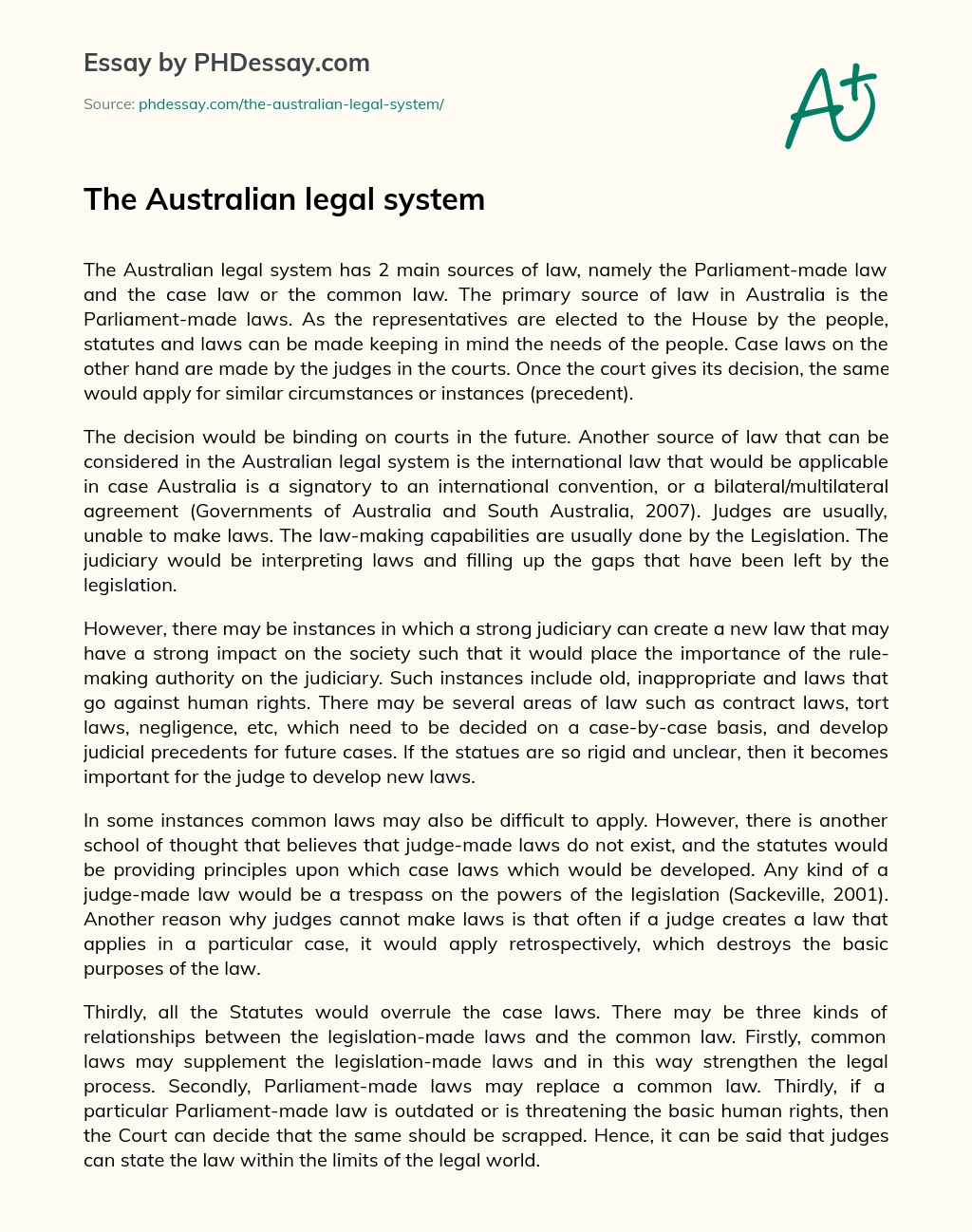 The Australian legal system essay