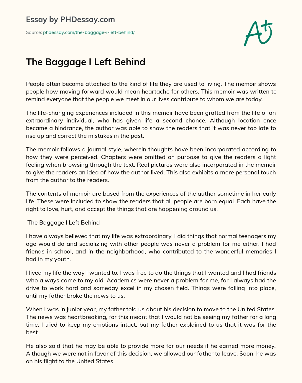 The Baggage I Left Behind essay